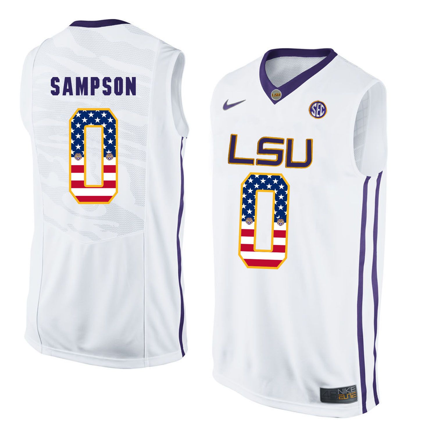 Men LSU Tigers 0 Sampson White Flag Customized NCAA Jerseys
